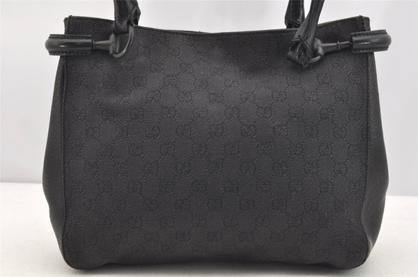 Authentic GUCCI Horsebit Shoulder Tote Bag GG Canvas Leather 101971 Black 4699I