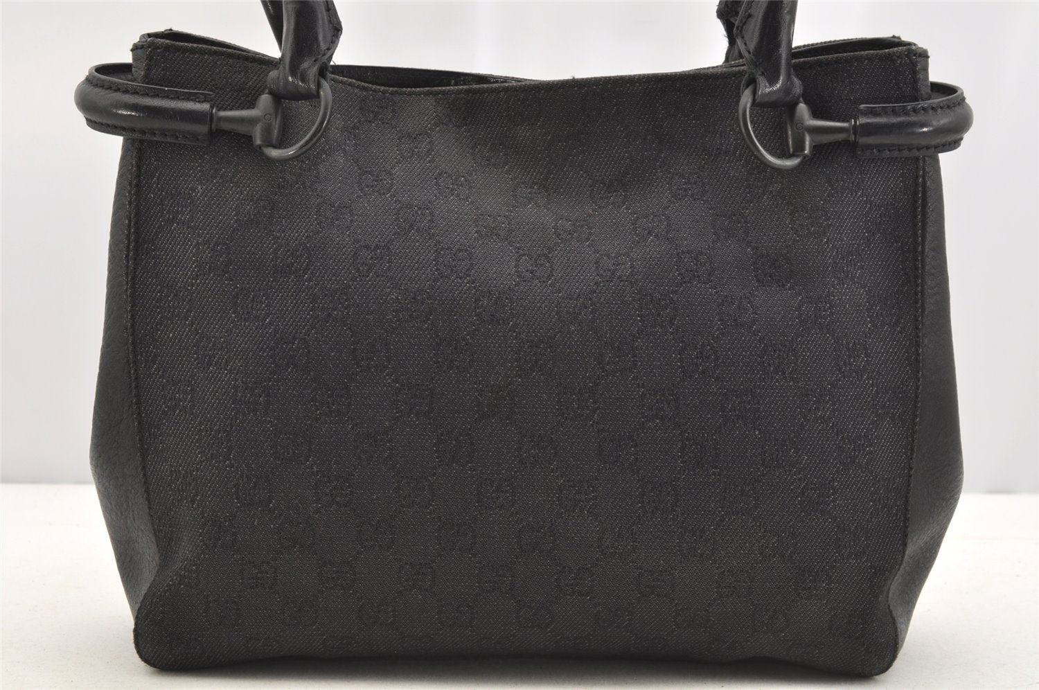 Authentic GUCCI Horsebit Shoulder Tote Bag GG Canvas Leather 101971 Black 4699I