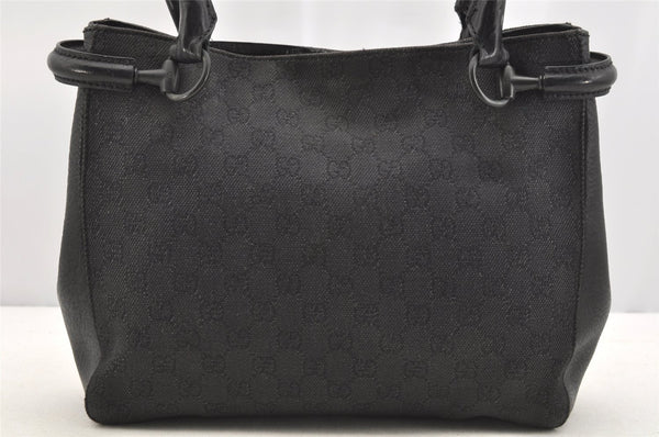 Authentic GUCCI Horsebit Shoulder Tote Bag GG Canvas Leather 101971 Black 4699I
