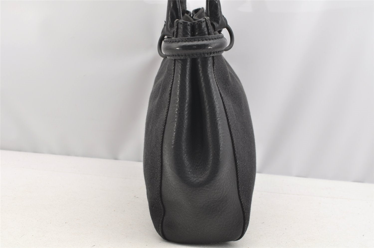 Authentic GUCCI Horsebit Shoulder Tote Bag GG Canvas Leather 101971 Black 4699I