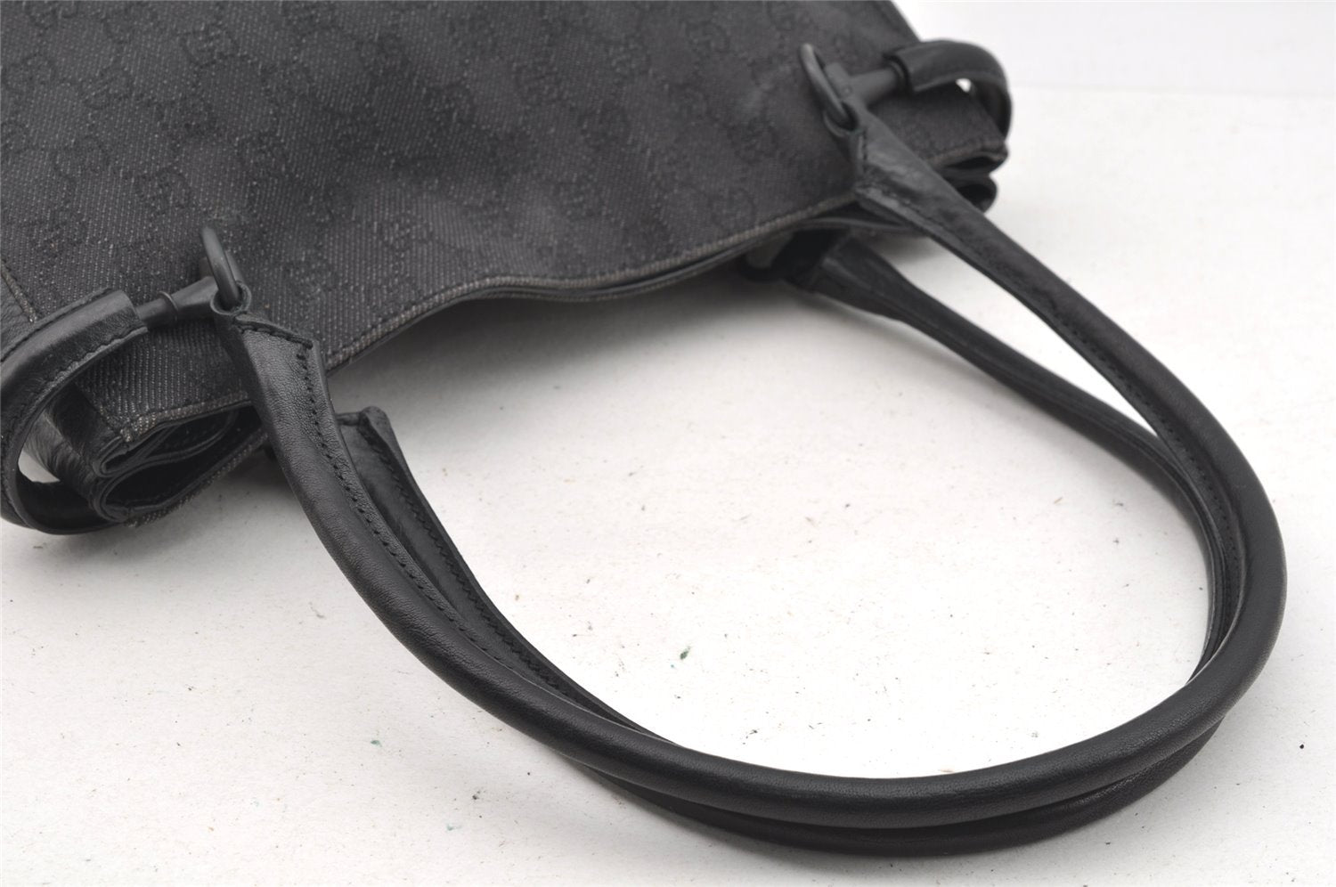 Authentic GUCCI Horsebit Shoulder Tote Bag GG Canvas Leather 101971 Black 4699I