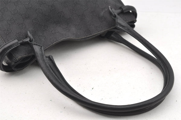 Authentic GUCCI Horsebit Shoulder Tote Bag GG Canvas Leather 101971 Black 4699I