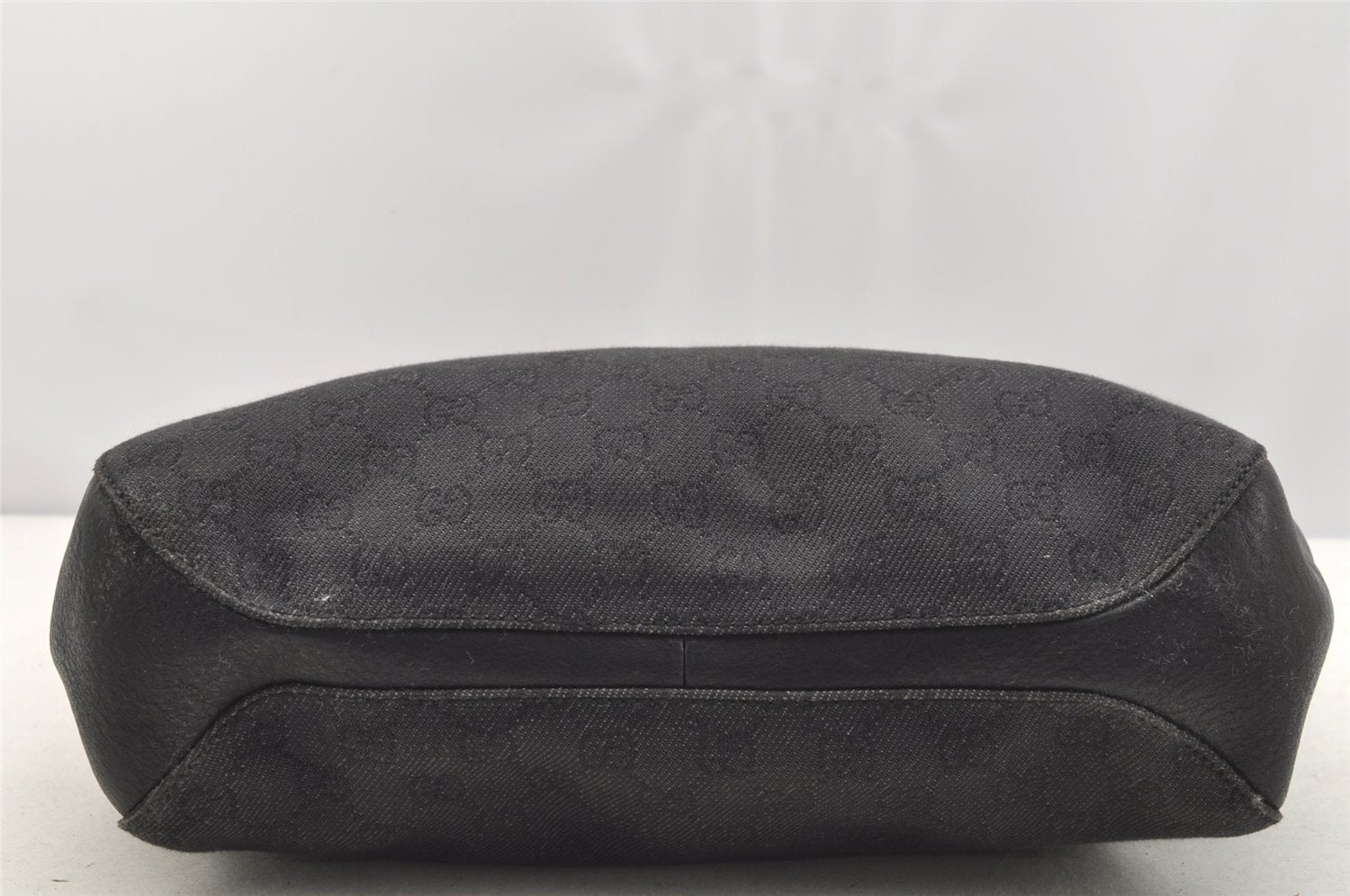 Authentic GUCCI Horsebit Shoulder Tote Bag GG Canvas Leather 101971 Black 4699I