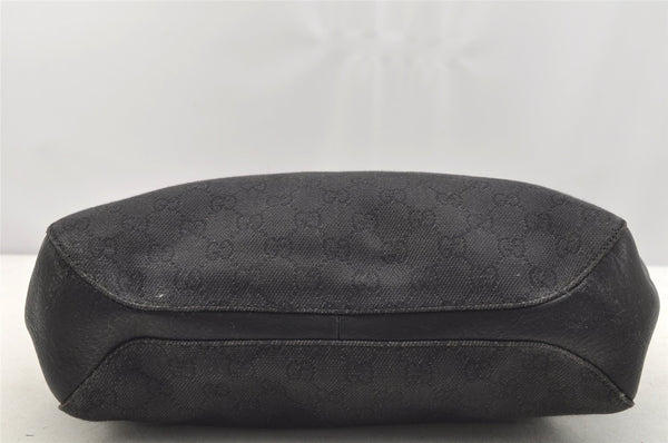 Authentic GUCCI Horsebit Shoulder Tote Bag GG Canvas Leather 101971 Black 4699I