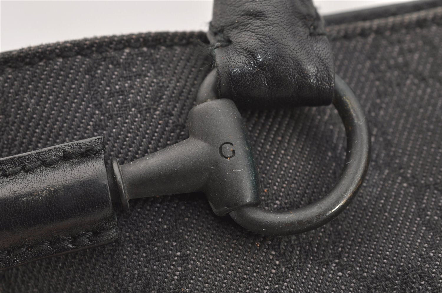 Authentic GUCCI Horsebit Shoulder Tote Bag GG Canvas Leather 101971 Black 4699I