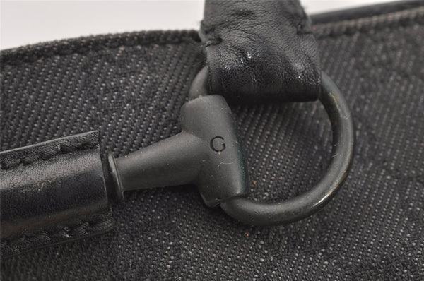 Authentic GUCCI Horsebit Shoulder Tote Bag GG Canvas Leather 101971 Black 4699I