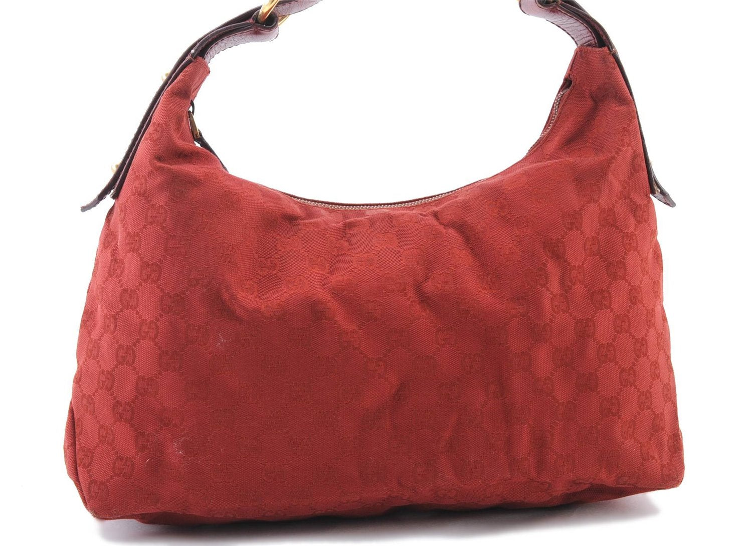Authentic GUCCI Horsebit Shoulder Hand Bag GG Canvas Leather 115867 Red 4702C