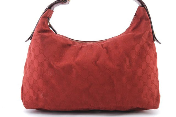 Authentic GUCCI Horsebit Shoulder Hand Bag GG Canvas Leather 115867 Red 4702C