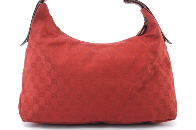 Authentic GUCCI Horsebit Shoulder Hand Bag GG Canvas Leather 115867 Red 4702C