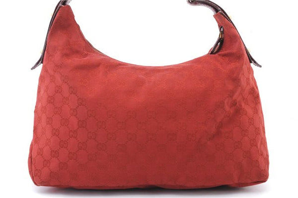 Authentic GUCCI Horsebit Shoulder Hand Bag GG Canvas Leather 115867 Red 4702C