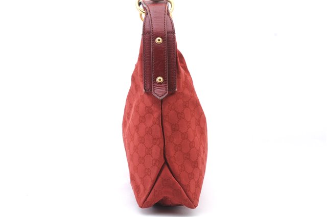 Authentic GUCCI Horsebit Shoulder Hand Bag GG Canvas Leather 115867 Red 4702C