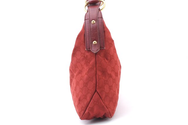 Authentic GUCCI Horsebit Shoulder Hand Bag GG Canvas Leather 115867 Red 4702C