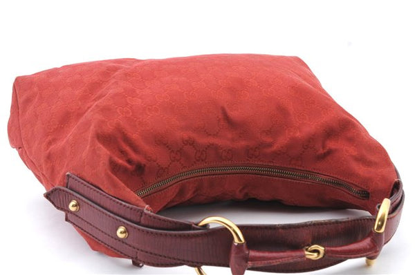 Authentic GUCCI Horsebit Shoulder Hand Bag GG Canvas Leather 115867 Red 4702C
