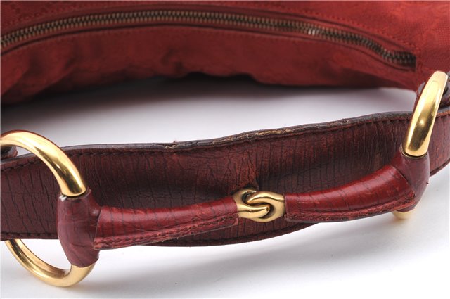 Authentic GUCCI Horsebit Shoulder Hand Bag GG Canvas Leather 115867 Red 4702C