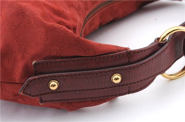 Authentic GUCCI Horsebit Shoulder Hand Bag GG Canvas Leather 115867 Red 4702C
