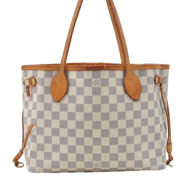 Authentic Louis Vuitton Damier Azur Neverfull PM Tote Bag N51110 LV 4705D