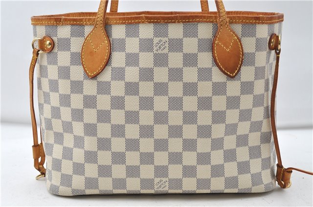 Authentic Louis Vuitton Damier Azur Neverfull PM Tote Bag N51110 LV 4705D