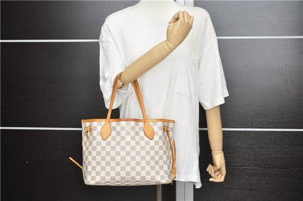 Authentic Louis Vuitton Damier Azur Neverfull PM Tote Bag N51110 LV 4705D