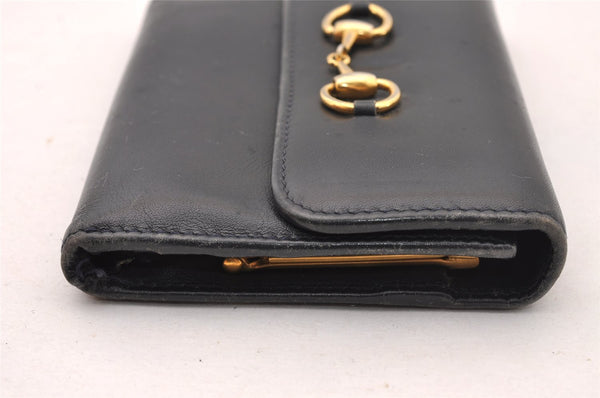 Authentic GUCCI Horsebit Vintage Trifold Wallet Purse Leather Black 4709I