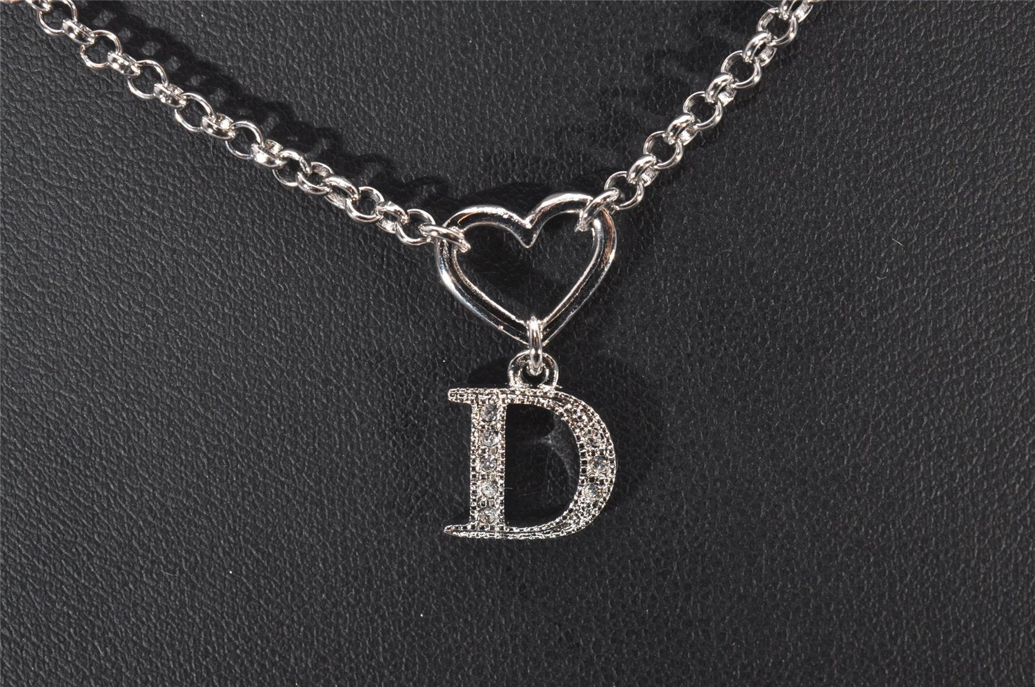 Authentic Christian Dior Silver Tone Heart Motif Rhinestone Chain Necklace 4711I