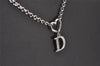 Authentic Christian Dior Silver Tone Heart Motif Rhinestone Chain Necklace 4711I