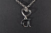 Authentic Christian Dior Silver Tone Heart Motif Rhinestone Chain Necklace 4711I