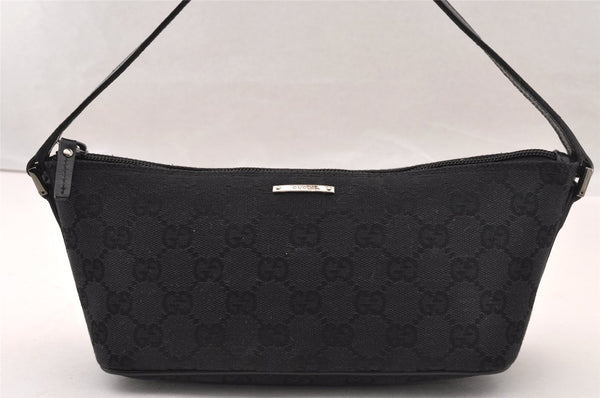 Authentic GUCCI Hand Bag Pouch Purse GG Canvas Leather 07198 Black 4712I