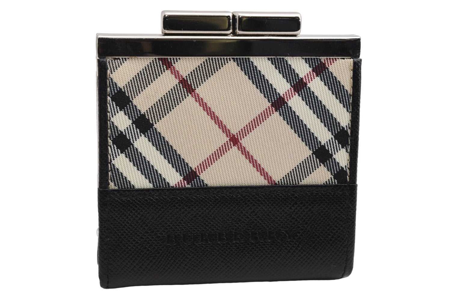 Authentic BURBERRY Nova Check Coin Case Purse Canvas Leather Beige Black 4713E