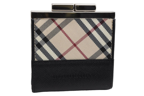 Authentic BURBERRY Nova Check Coin Case Purse Canvas Leather Beige Black 4713E