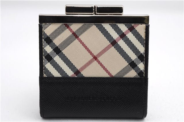 Authentic BURBERRY Nova Check Coin Case Purse Canvas Leather Beige Black 4713E