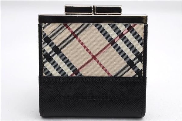 Authentic BURBERRY Nova Check Coin Case Purse Canvas Leather Beige Black 4713E