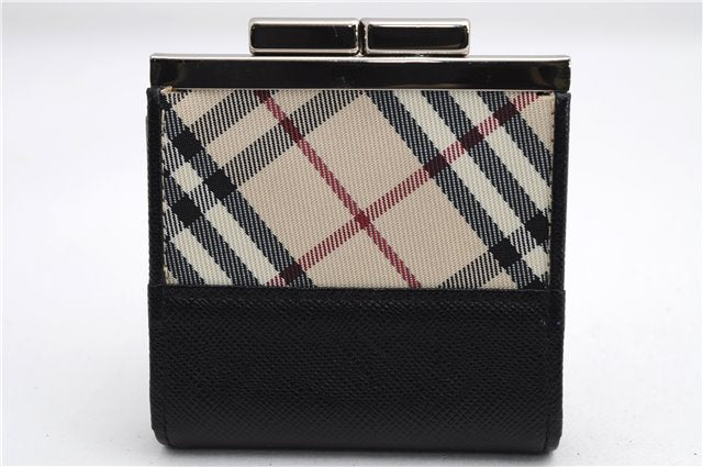Authentic BURBERRY Nova Check Coin Case Purse Canvas Leather Beige Black 4713E