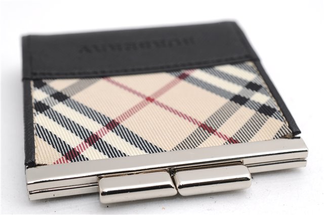 Authentic BURBERRY Nova Check Coin Case Purse Canvas Leather Beige Black 4713E
