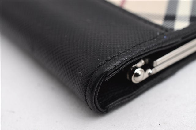 Authentic BURBERRY Nova Check Coin Case Purse Canvas Leather Beige Black 4713E