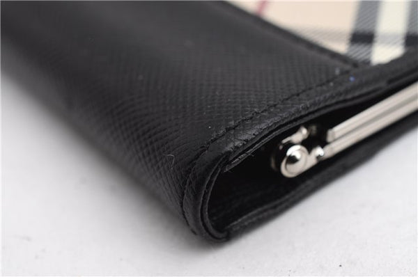 Authentic BURBERRY Nova Check Coin Case Purse Canvas Leather Beige Black 4713E