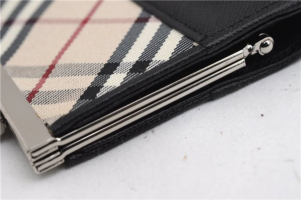 Authentic BURBERRY Nova Check Coin Case Purse Canvas Leather Beige Black 4713E