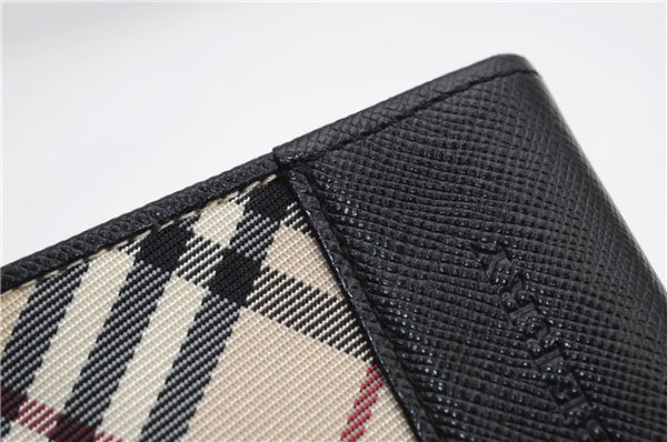 Authentic BURBERRY Nova Check Coin Case Purse Canvas Leather Beige Black 4713E