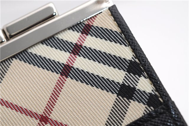 Authentic BURBERRY Nova Check Coin Case Purse Canvas Leather Beige Black 4713E