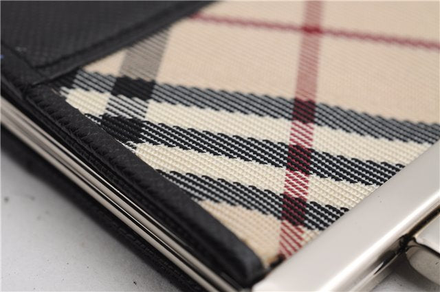 Authentic BURBERRY Nova Check Coin Case Purse Canvas Leather Beige Black 4713E