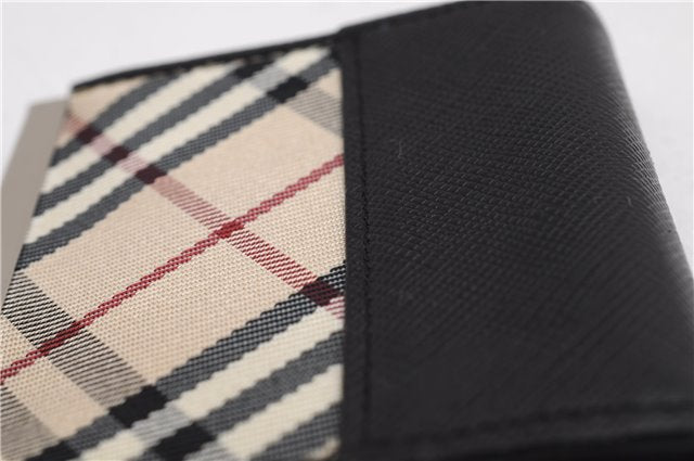 Authentic BURBERRY Nova Check Coin Case Purse Canvas Leather Beige Black 4713E