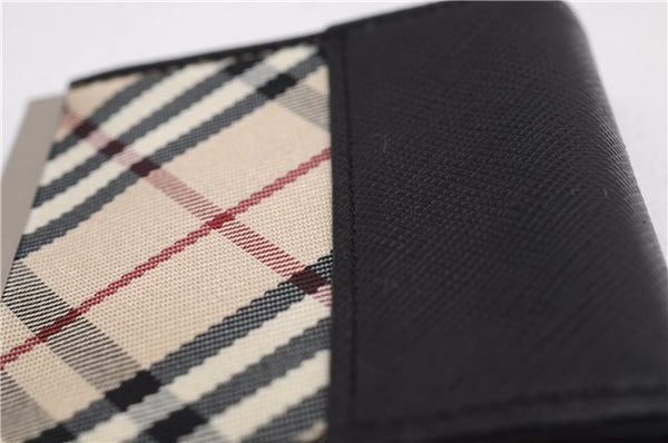 Authentic BURBERRY Nova Check Coin Case Purse Canvas Leather Beige Black 4713E