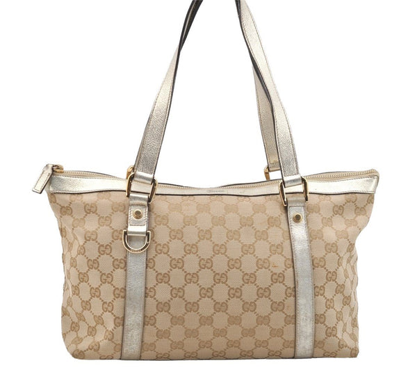 Authentic GUCCI Abbey Shoulder Tote Bag GG Canvas Leather 141470 Beige 4714I
