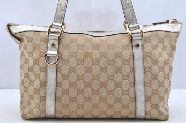 Authentic GUCCI Abbey Shoulder Tote Bag GG Canvas Leather 141470 Beige 4714I