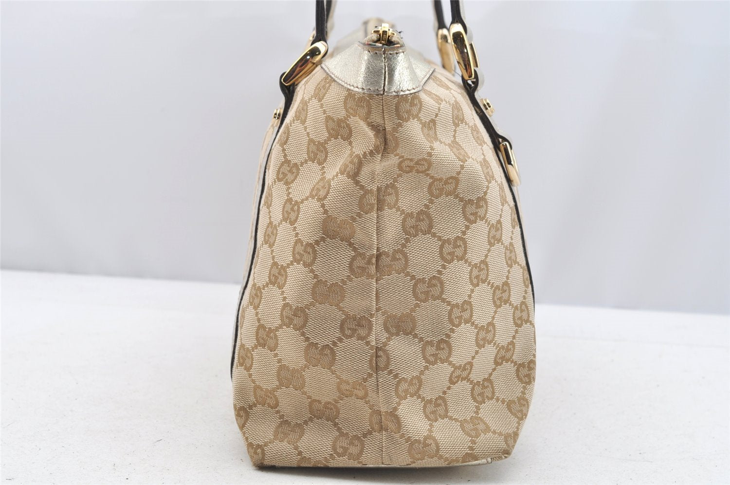 Authentic GUCCI Abbey Shoulder Tote Bag GG Canvas Leather 141470 Beige 4714I
