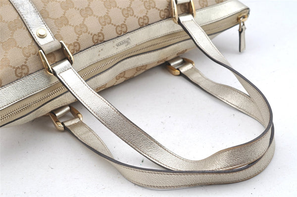 Authentic GUCCI Abbey Shoulder Tote Bag GG Canvas Leather 141470 Beige 4714I