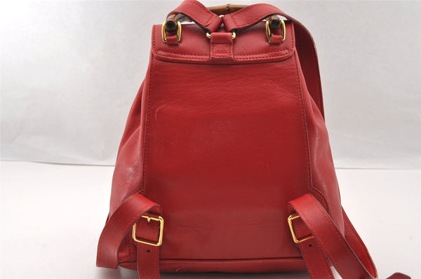 Authentic GUCCI Bamboo Vintage Drawstring Backpack Leather Red 4715I