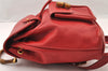 Authentic GUCCI Bamboo Vintage Drawstring Backpack Leather Red 4715I