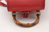 Authentic GUCCI Bamboo Vintage Drawstring Backpack Leather Red 4715I