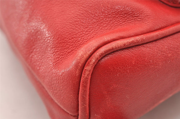 Authentic GUCCI Bamboo Vintage Drawstring Backpack Leather Red 4715I