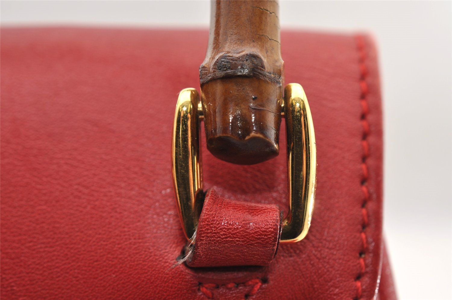 Authentic GUCCI Bamboo Vintage Drawstring Backpack Leather Red 4715I